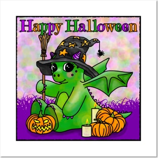 Happy Halloween says the little Halloween Dragon Posters and Art